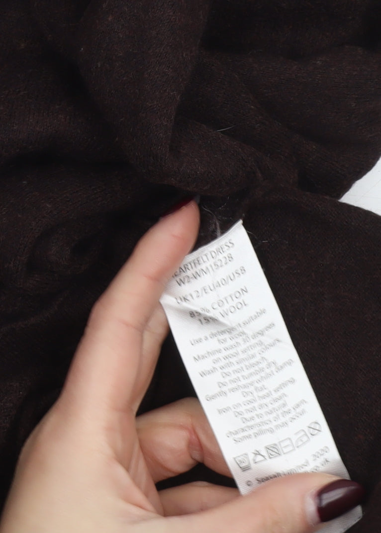 Seasalt Cornwall Womens Brown Cotton Wool Long Sleeve Tunic Jumper Size 12