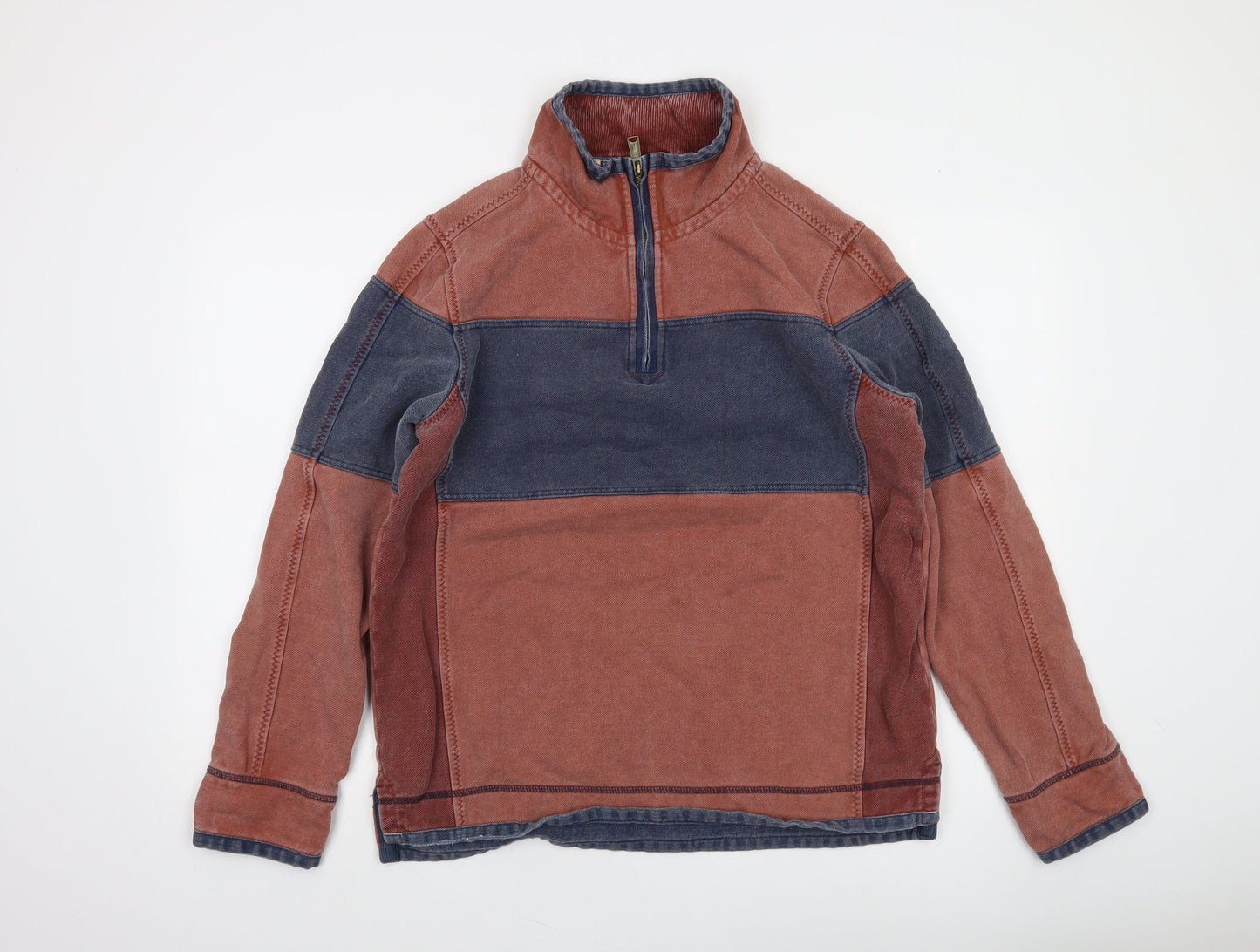 Fat Face Men's Brown Blue 1/4 Zip Cotton Colour Block Sweatshirt M