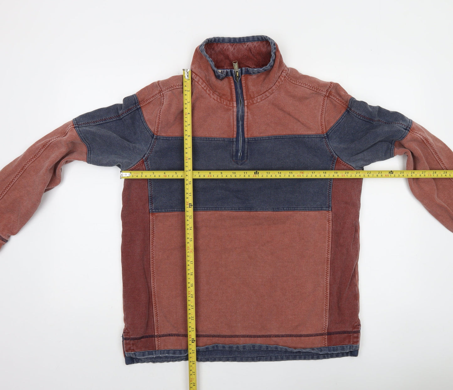 Fat Face Men's Brown Blue 1/4 Zip Cotton Colour Block Sweatshirt M