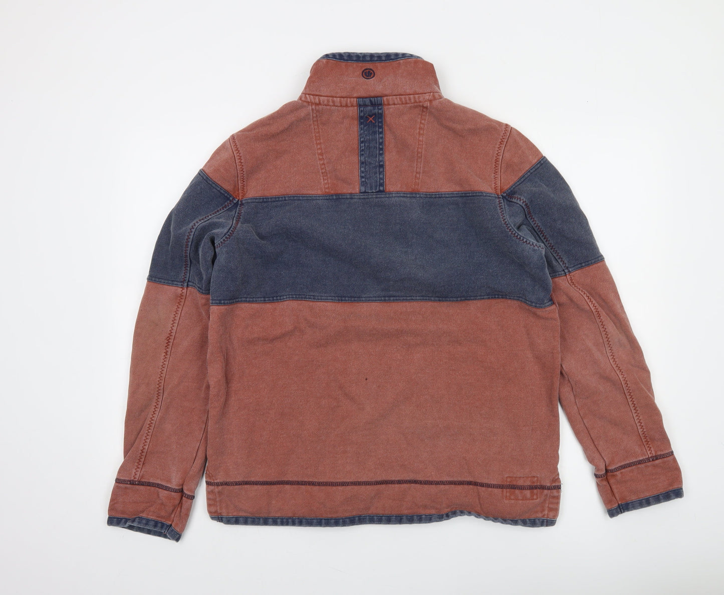 Fat Face Men's Brown Blue 1/4 Zip Cotton Colour Block Sweatshirt M