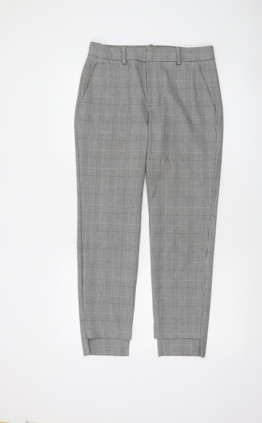 Zara Women Grey Check Slim Tapered Trousers Size 8