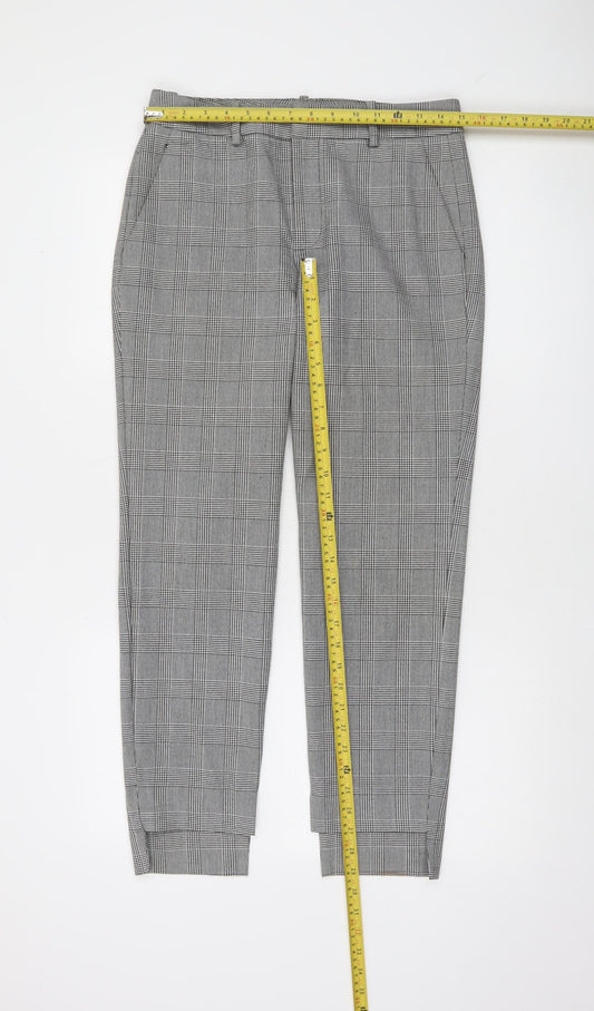 Zara Women Grey Check Slim Tapered Trousers Size 8