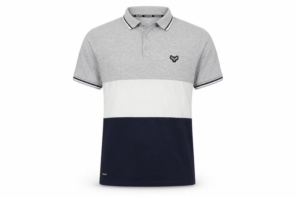 Threadbare Men's Grey Colourblock Polo Shirt Size L Cotton Blend