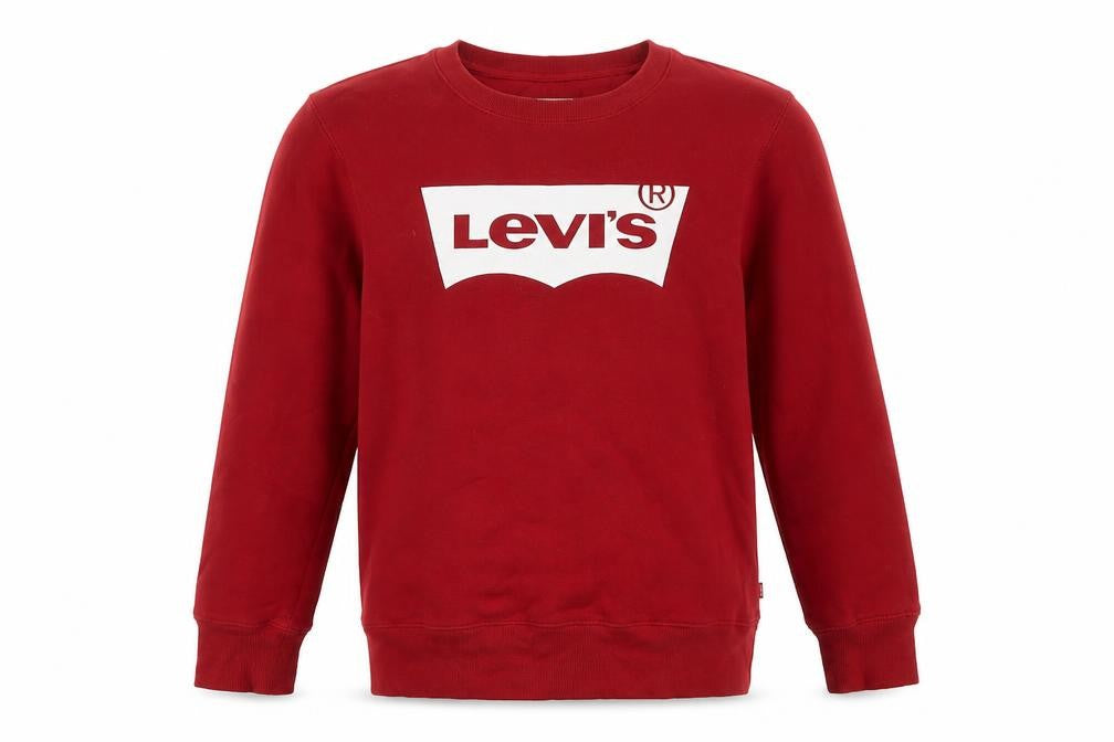 Front view of Levi's boys’ red graphic logo pullover sweatshirt 16 years fleece crew neck