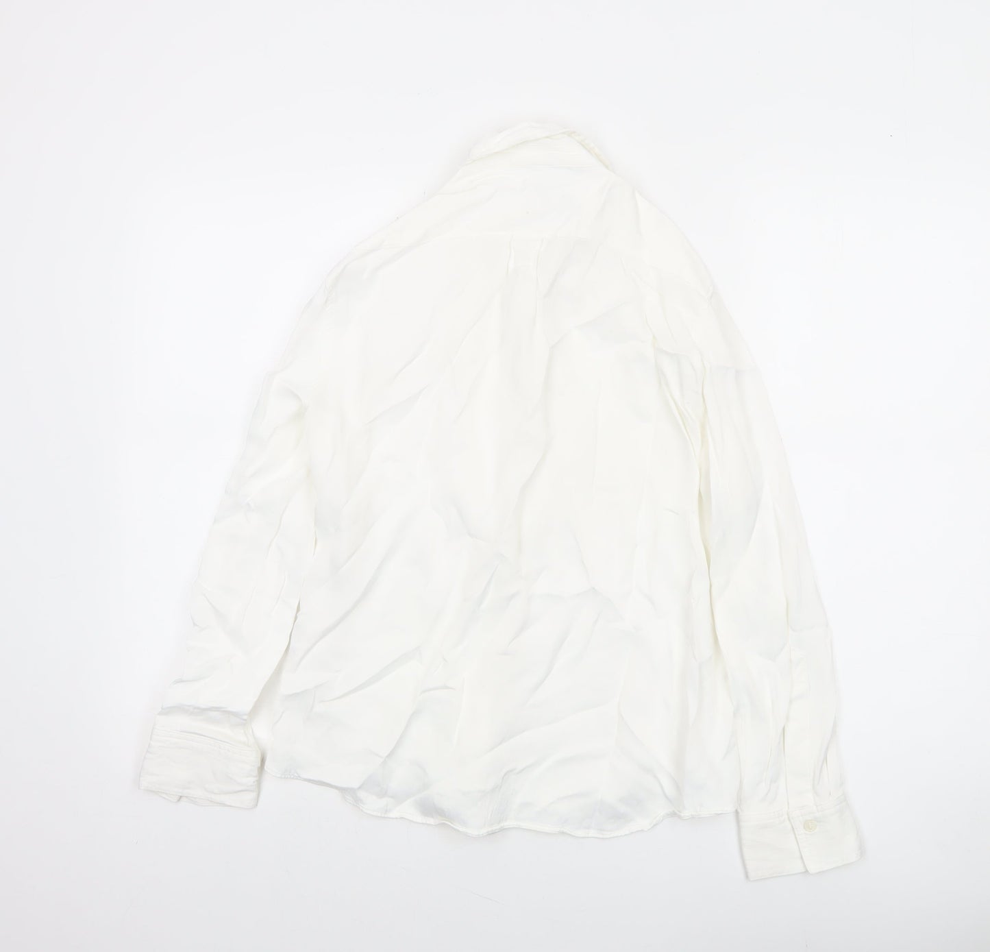 Zara Women White Long Sleeve Collared Button-Up Shirt Size 12