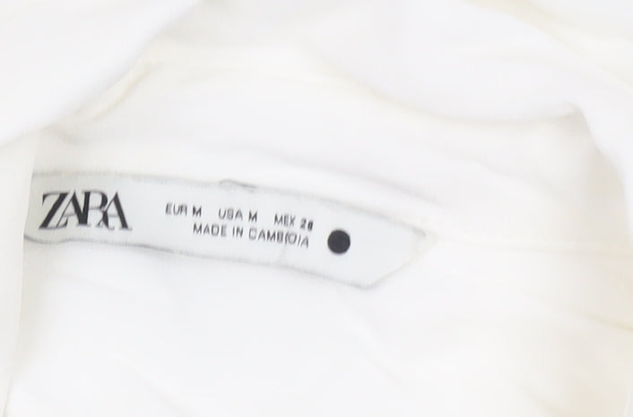 Zara Women White Long Sleeve Collared Button-Up Shirt Size 12