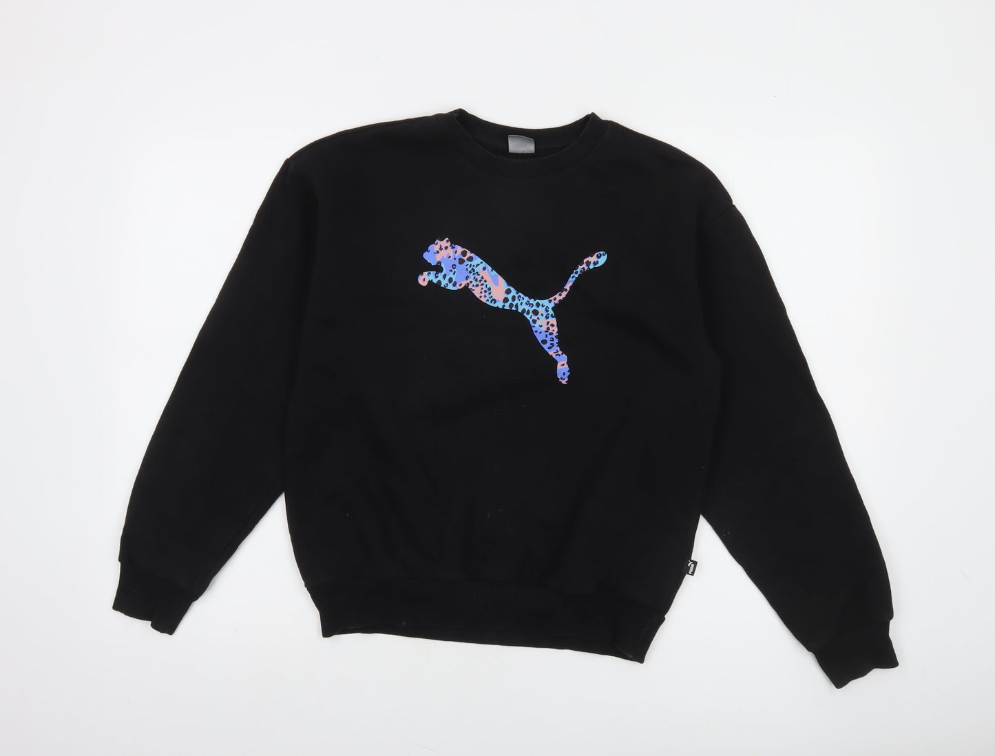 Puma Womens Black Small Crew Neck Sweatshirt with Leopard Logo