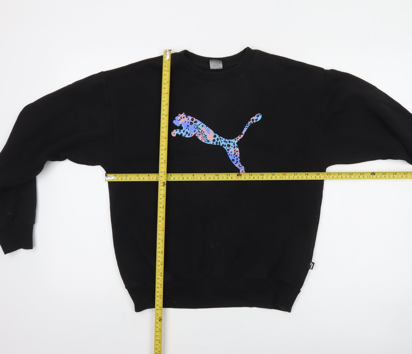 Puma Womens Black Small Crew Neck Sweatshirt with Leopard Logo