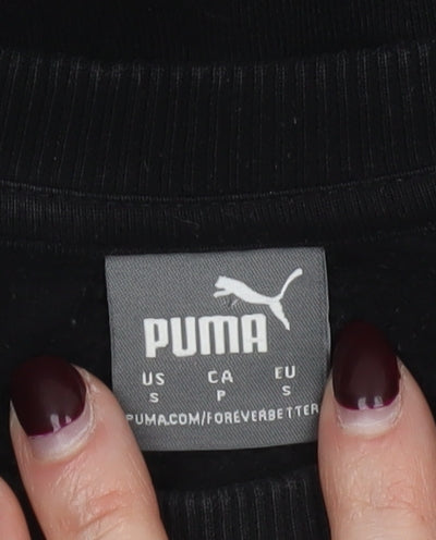 Puma Womens Black Small Crew Neck Sweatshirt with Leopard Logo
