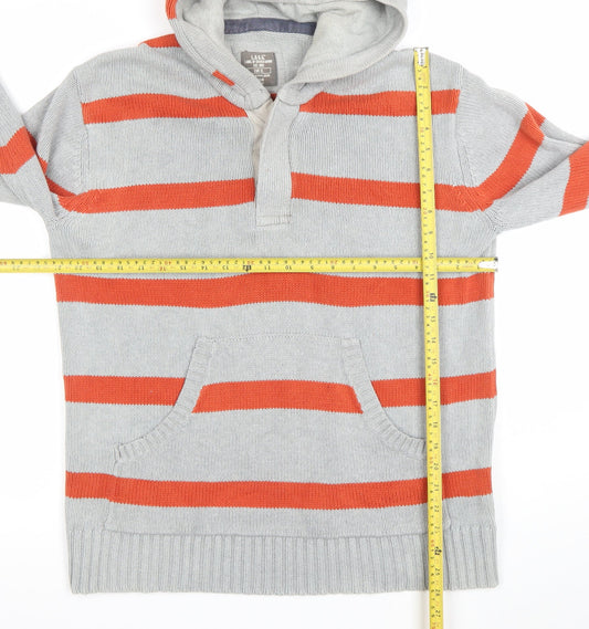 H&M Men’s Grey Orange Striped Knit Pullover Hoodie XL