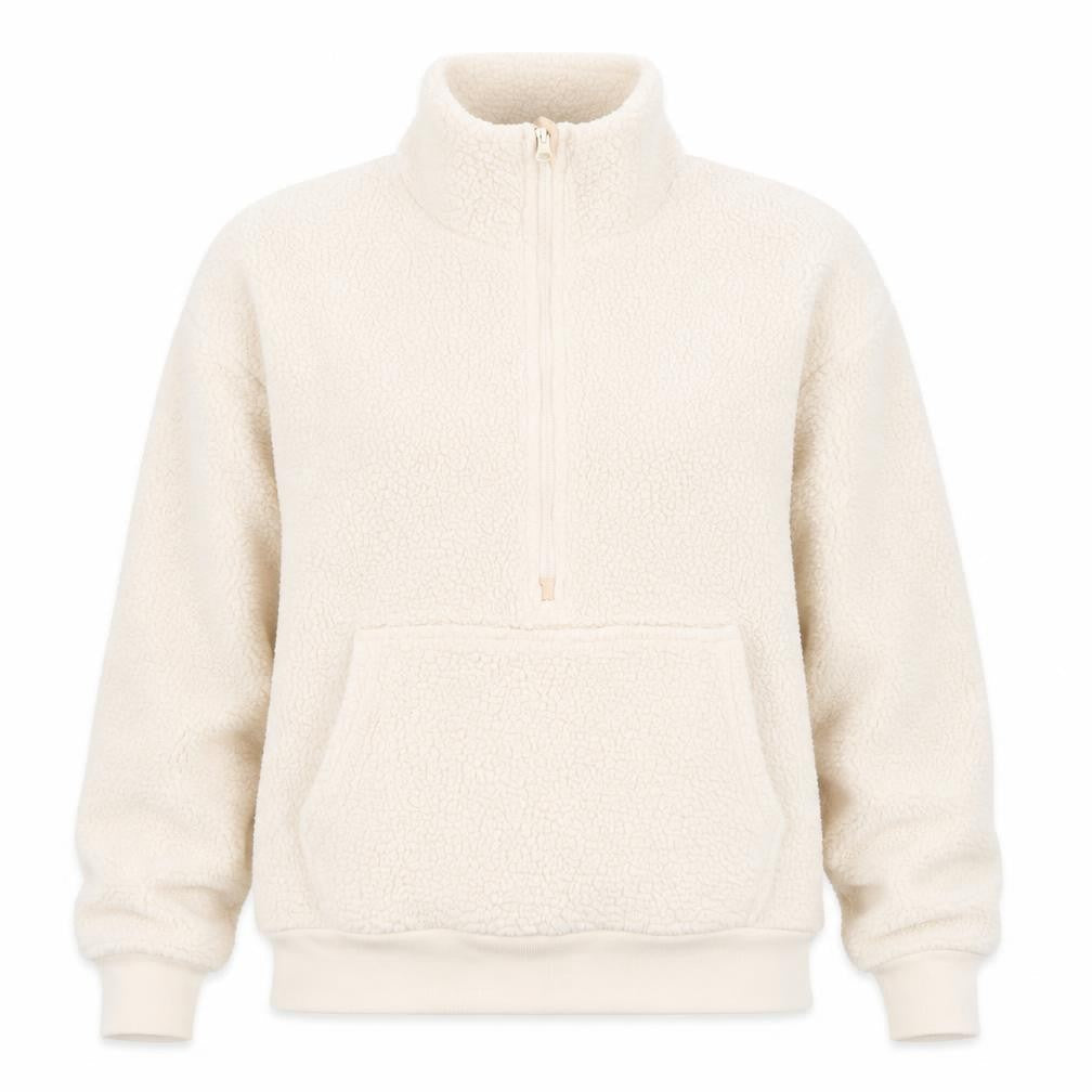 Front view of Dunnes Women Beige 1/2 Zip Fleece Pullover Sweatshirt XS
