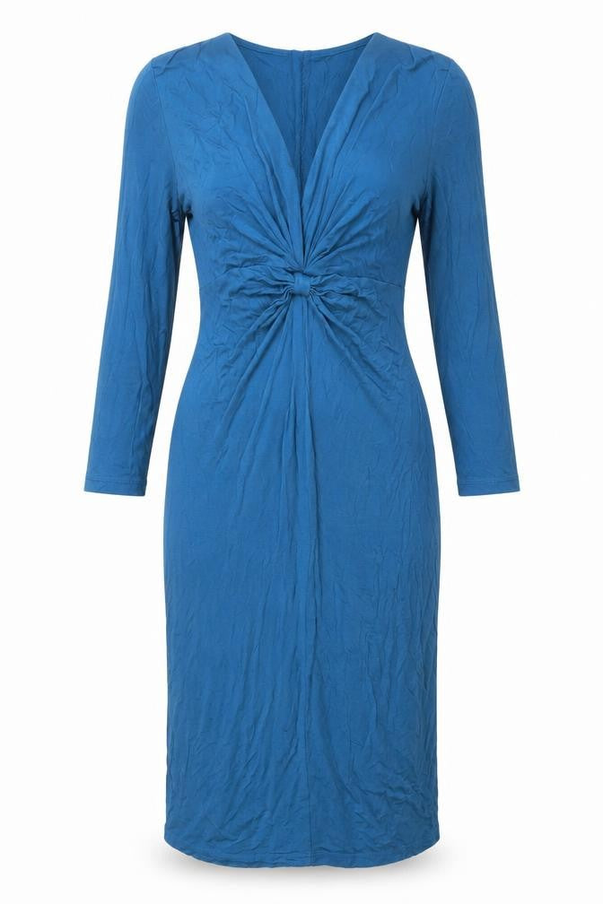Front view of Mammalicious Blue Bodycon Midi Maternity Dress, size S, Long Sleeve