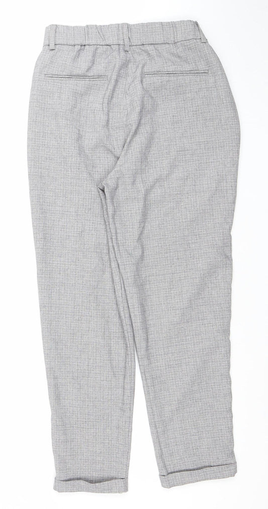 Pull&Bear Women's Grey Check Chino Tapered Trousers Size 12