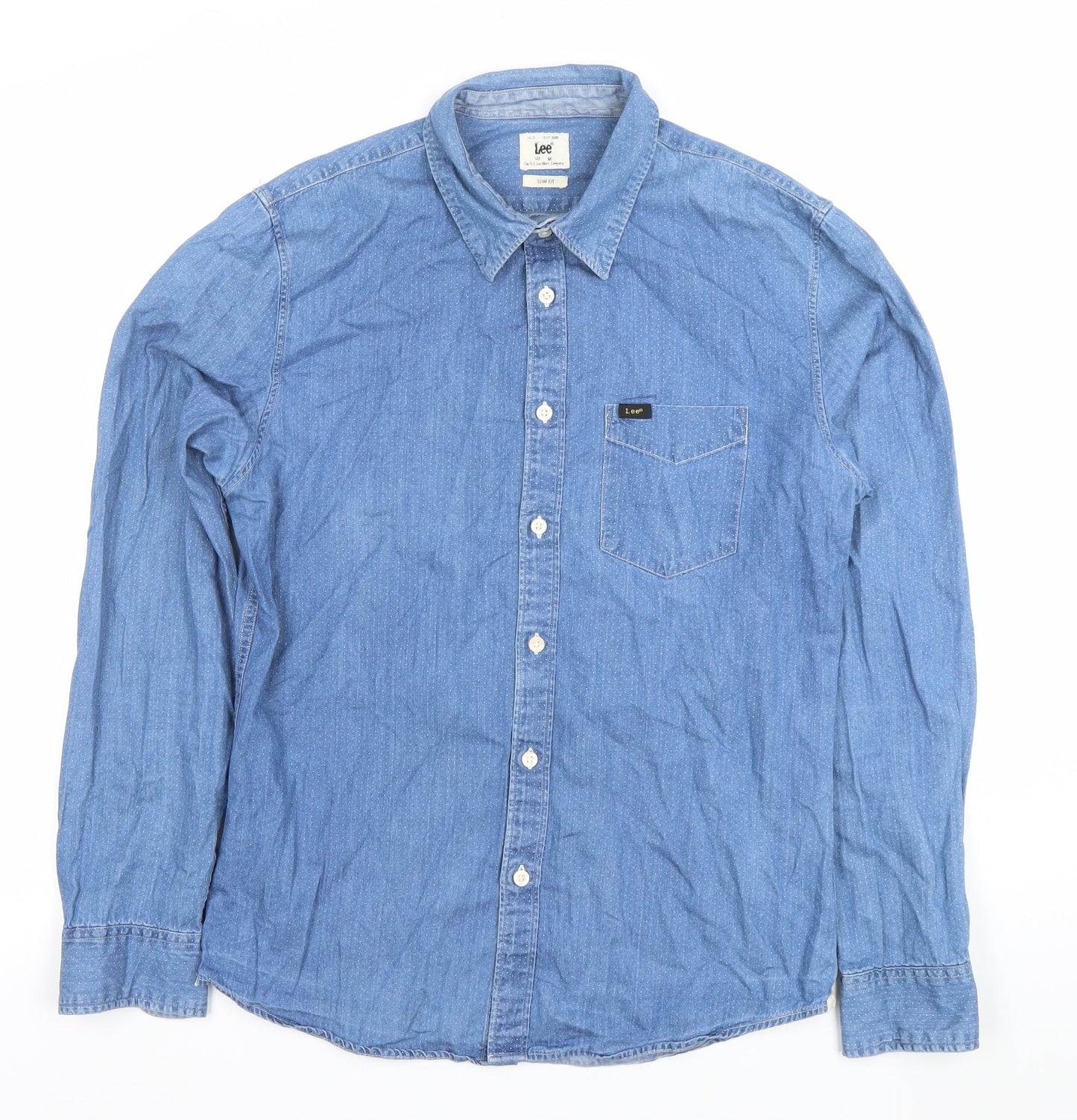 Lee Men's Blue Denim Slim Fit Long Sleeve Button-Up Shirt M