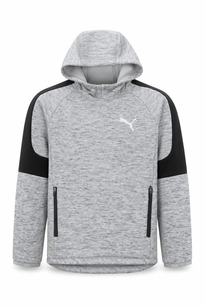 Front view of Puma boys’ grey hoodie 9-10 years pullover keeps you dry hooded sweatshirt