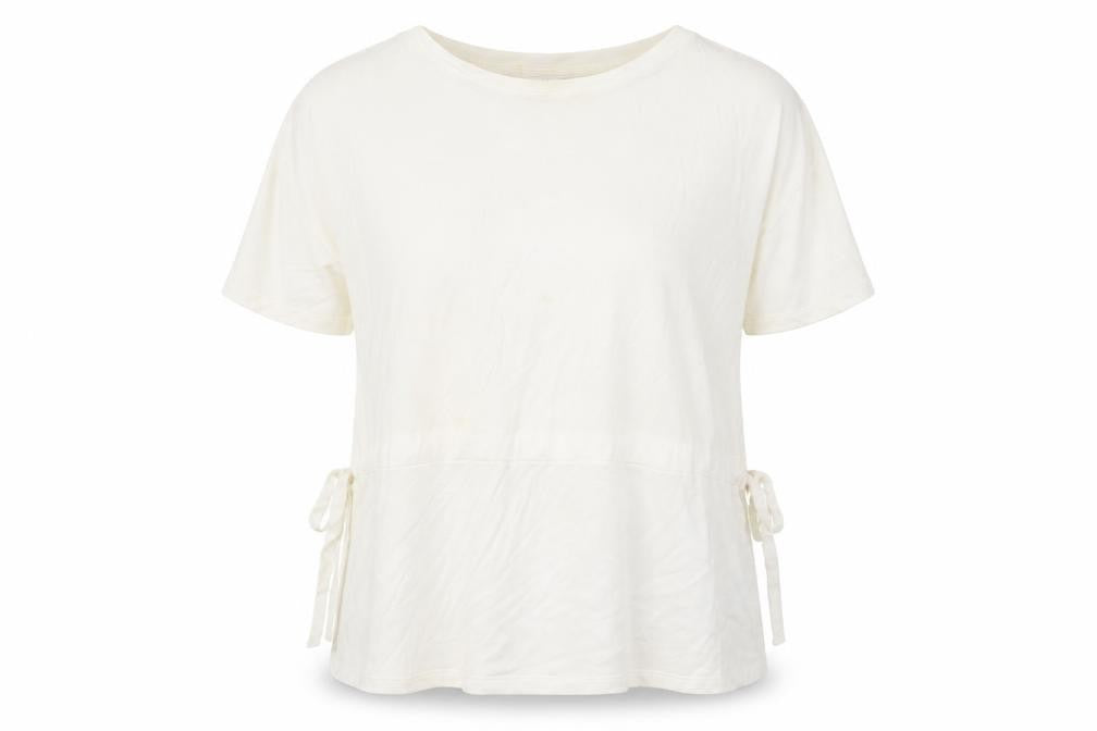 Great Plains Women Ivory Modal Blend Short Sleeve Boat Neck T-Shirt M