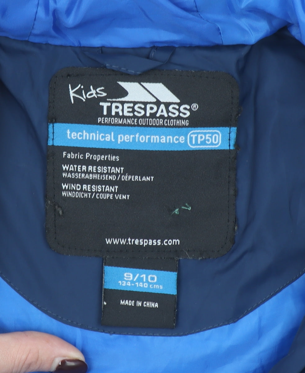 Trespass Boys Blue Hooded Puffer Jacket 9-10 Years Water Resistant Winter Coat