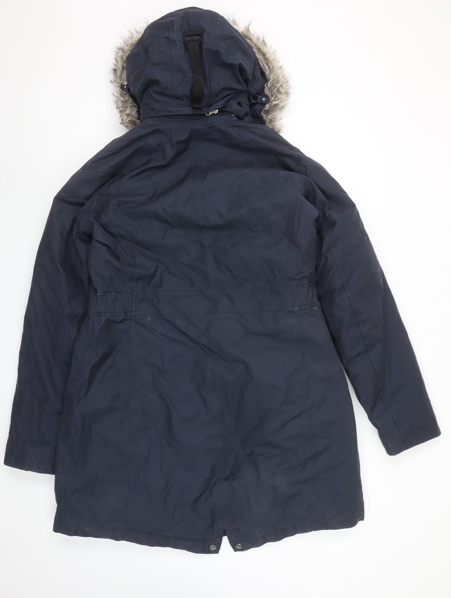 The North Face Women Blue L Parka Coat Faux Fur Hooded Down Insulated