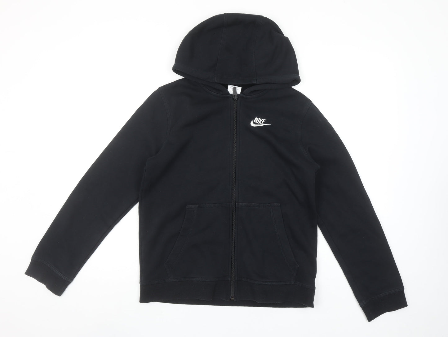 Nike Boys Black Full Zip Hoodie Size L Cotton Blend Sportswear