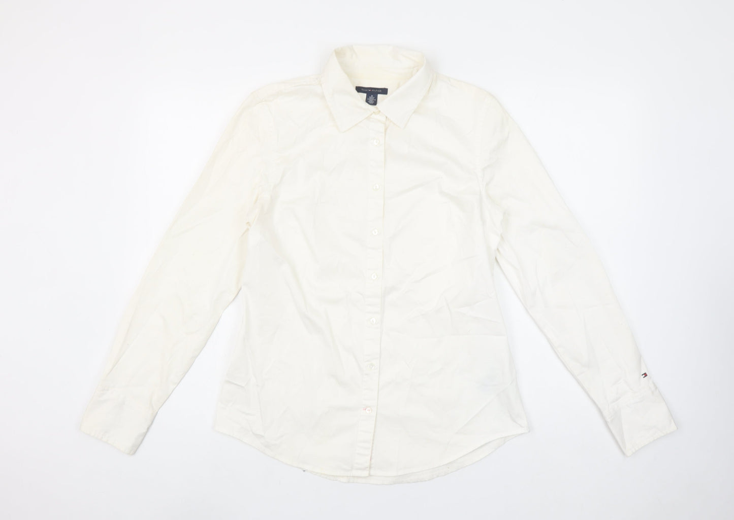 Tommy Hilfiger Women's Ivory Button-Up Long Sleeve Cotton Shirt M