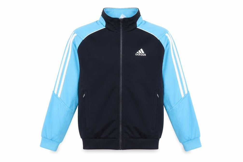 Front view of Adidas boys’ blue full zip track sweatshirt 11-12 years