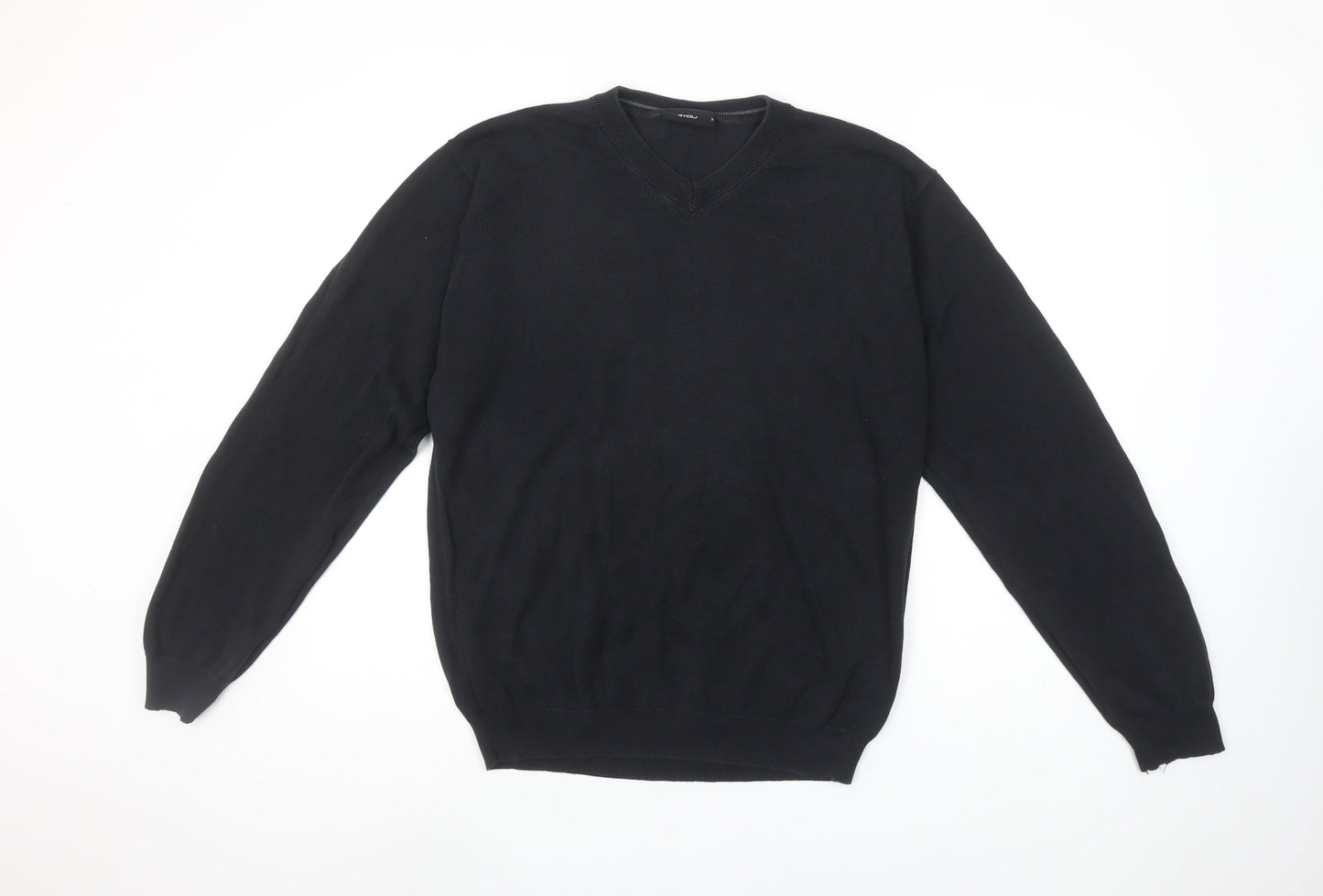 4YOU Men's Black Cotton V-Neck Jumper Size M