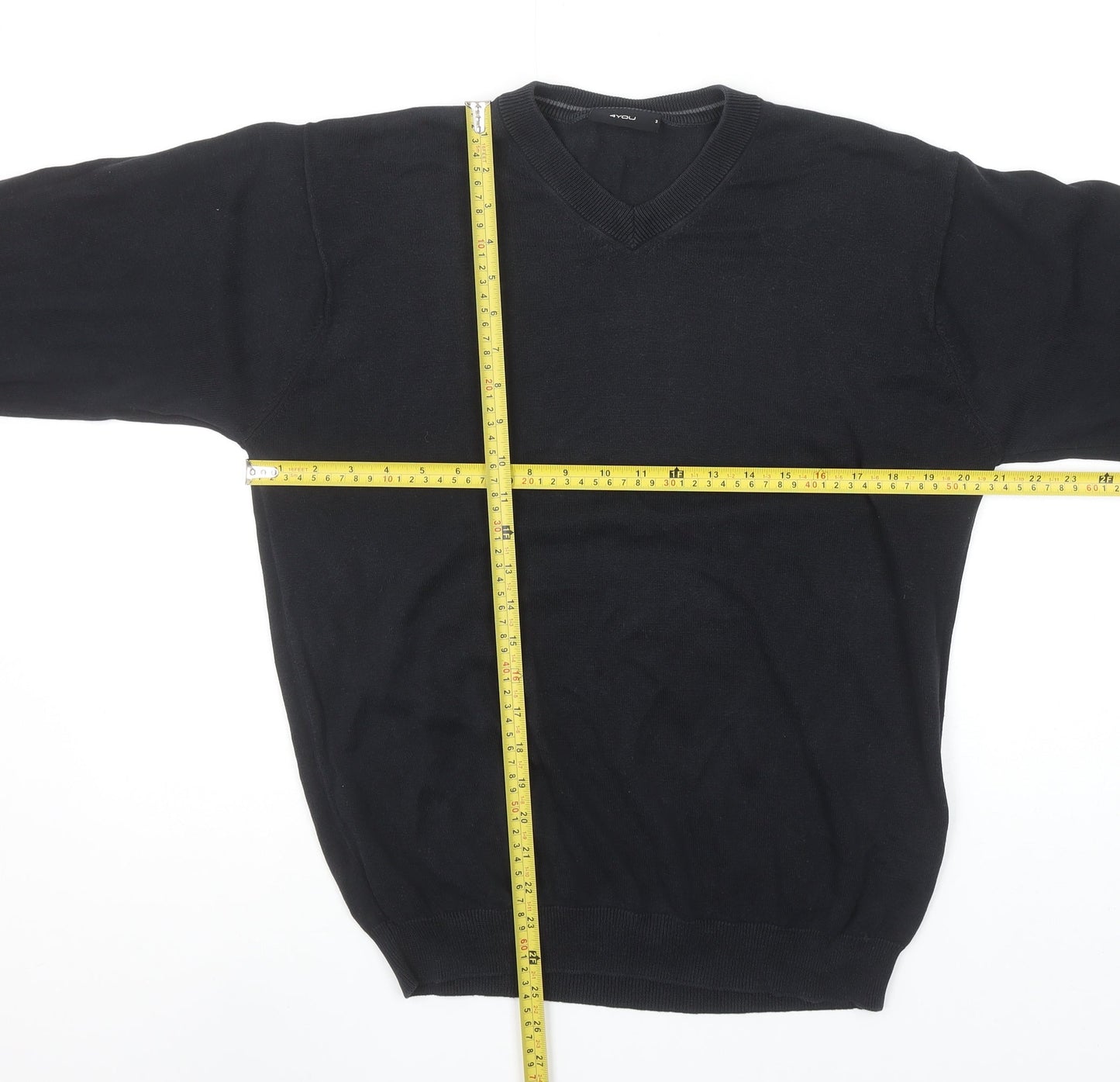 4YOU Men's Black Cotton V-Neck Jumper Size M