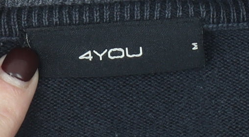 4YOU Men's Black Cotton V-Neck Jumper Size M