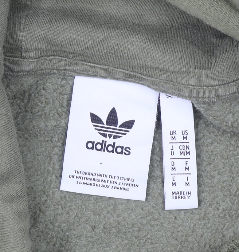 Adidas Men's Green Pullover Hoodie M Regular Fit Fleece Logo Sweatshirt