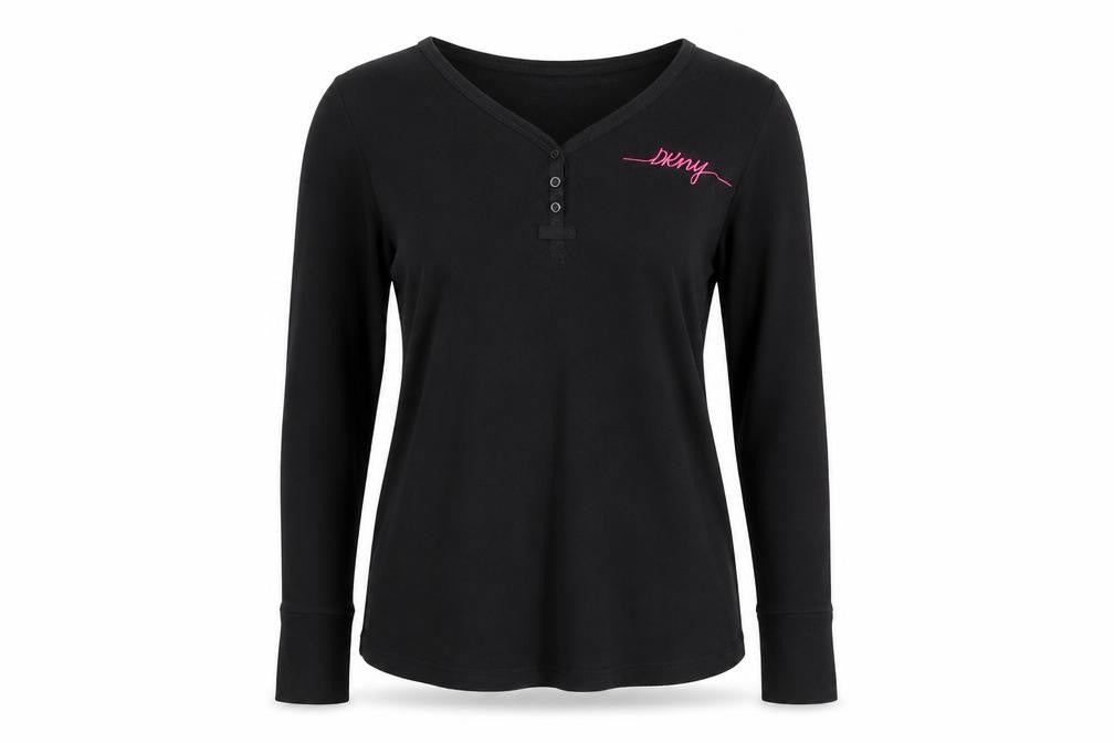Womens UK Size S DKNY Black Polyester T-Shirt