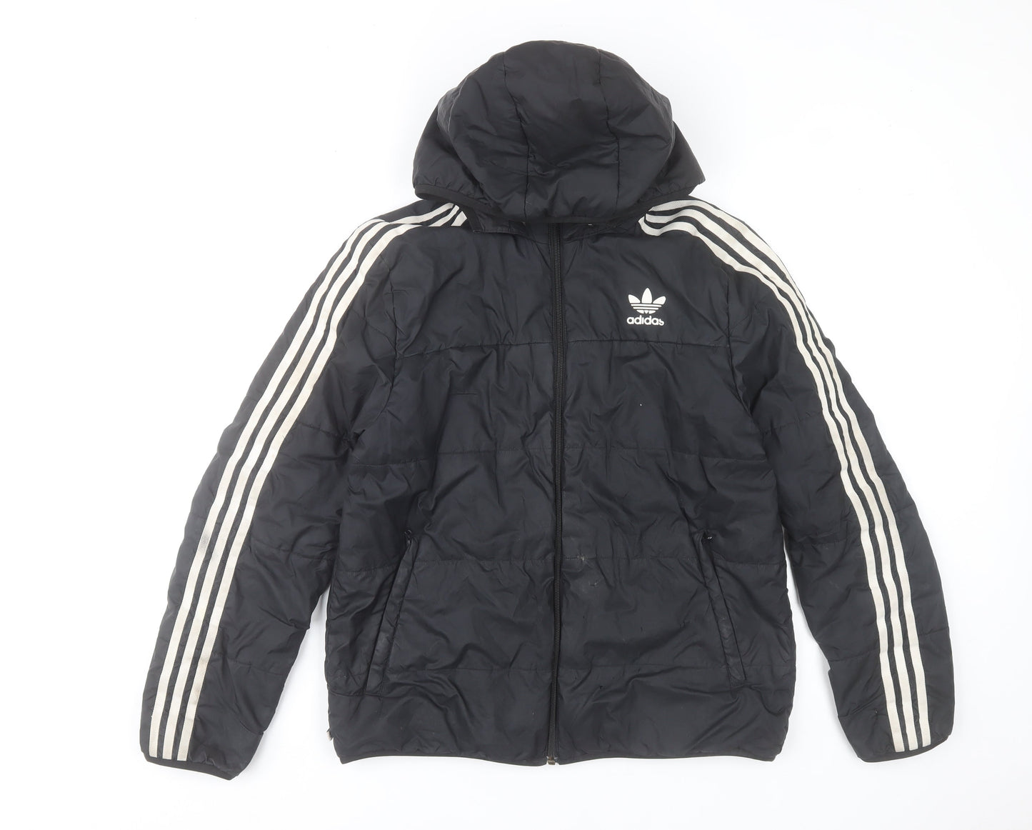 Adidas Boys Black Hooded Puffer Jacket 14-15 Years Winter Coat