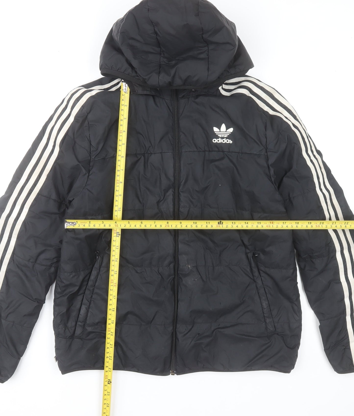 Adidas Boys Black Hooded Puffer Jacket 14-15 Years Winter Coat