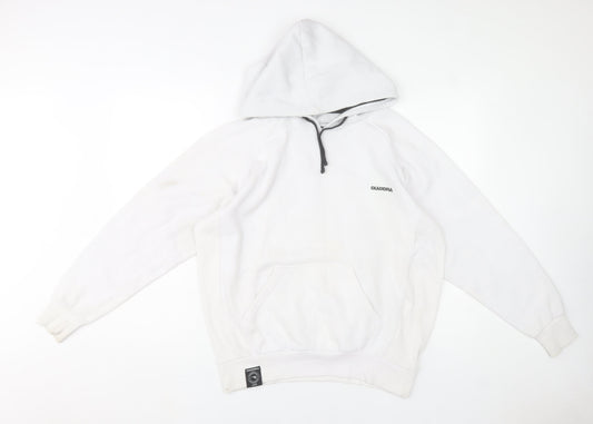 Diadora Men's White Small Pullover Hoodie with Logo - Very Good
