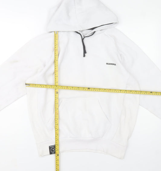 Diadora Men's White Small Pullover Hoodie with Logo - Very Good