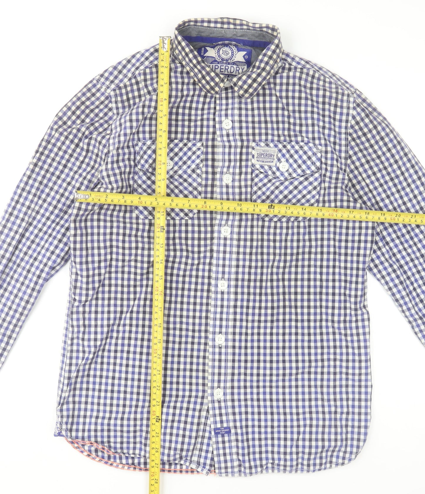 Superdry Men's Blue Check Long Sleeve Cotton Button-Up Shirt Size L