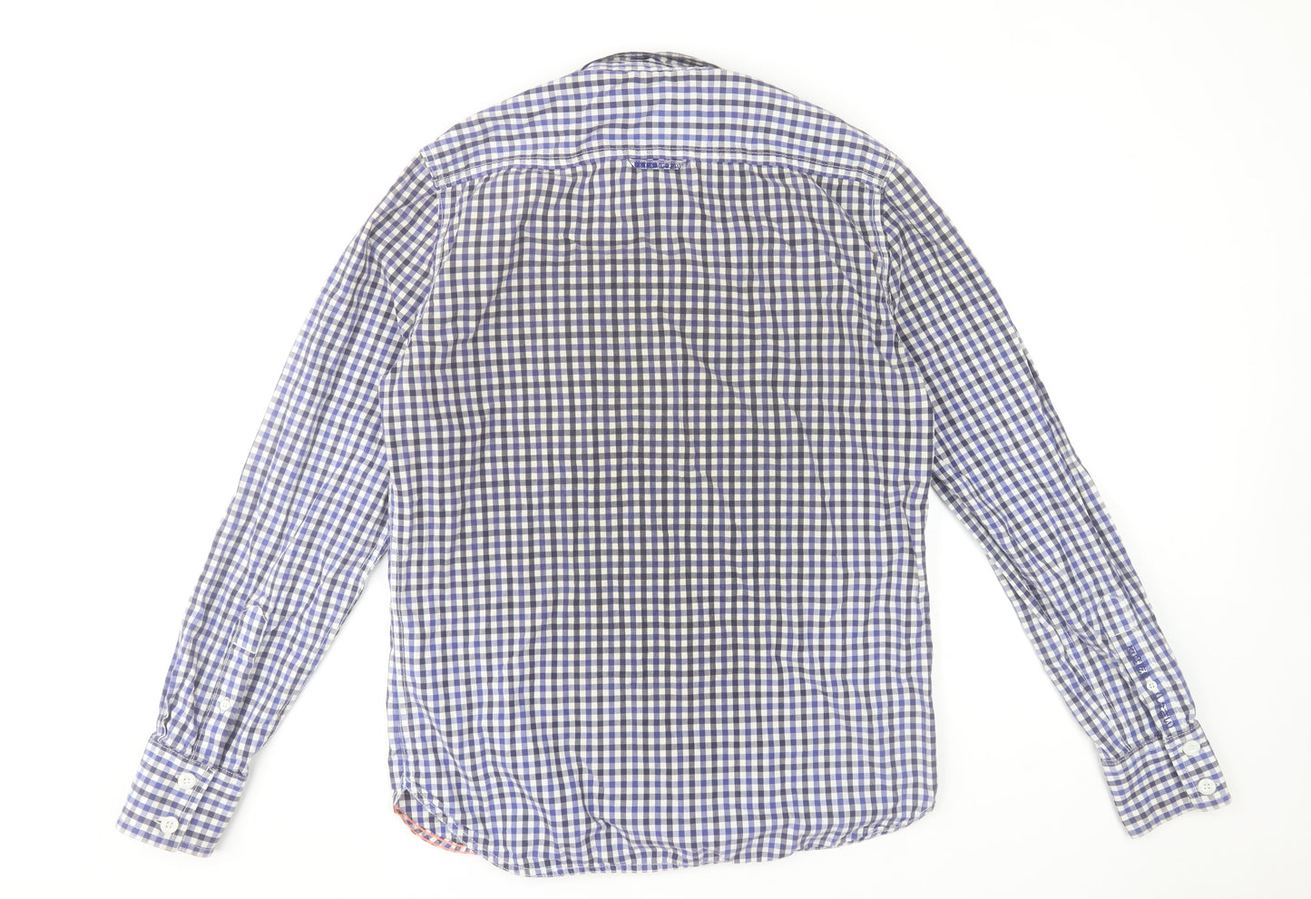 Superdry Men's Blue Check Long Sleeve Cotton Button-Up Shirt Size L