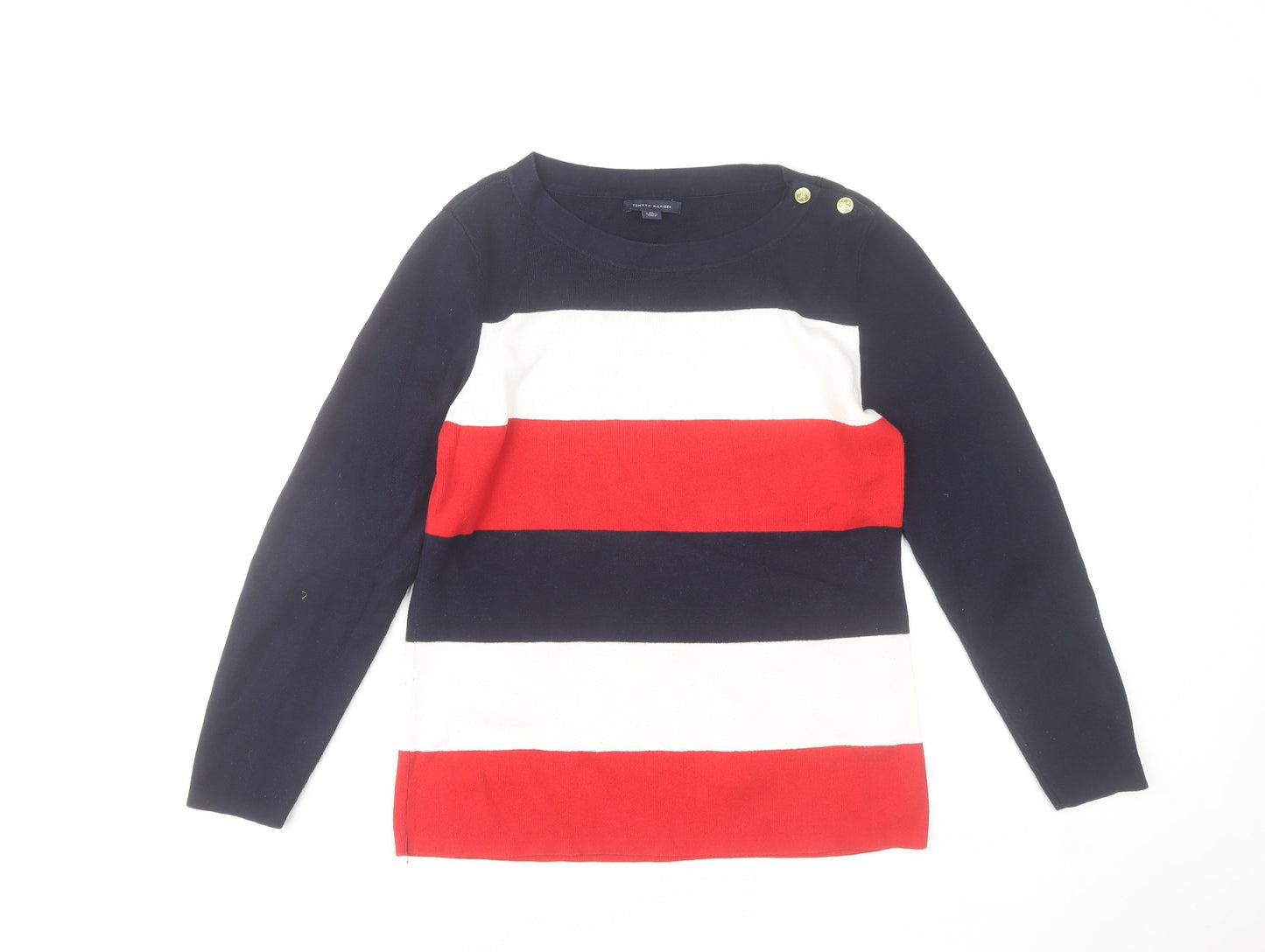 Tommy Hilfiger Women's Multicoloured XL Cotton Striped Boat Neck Jumper