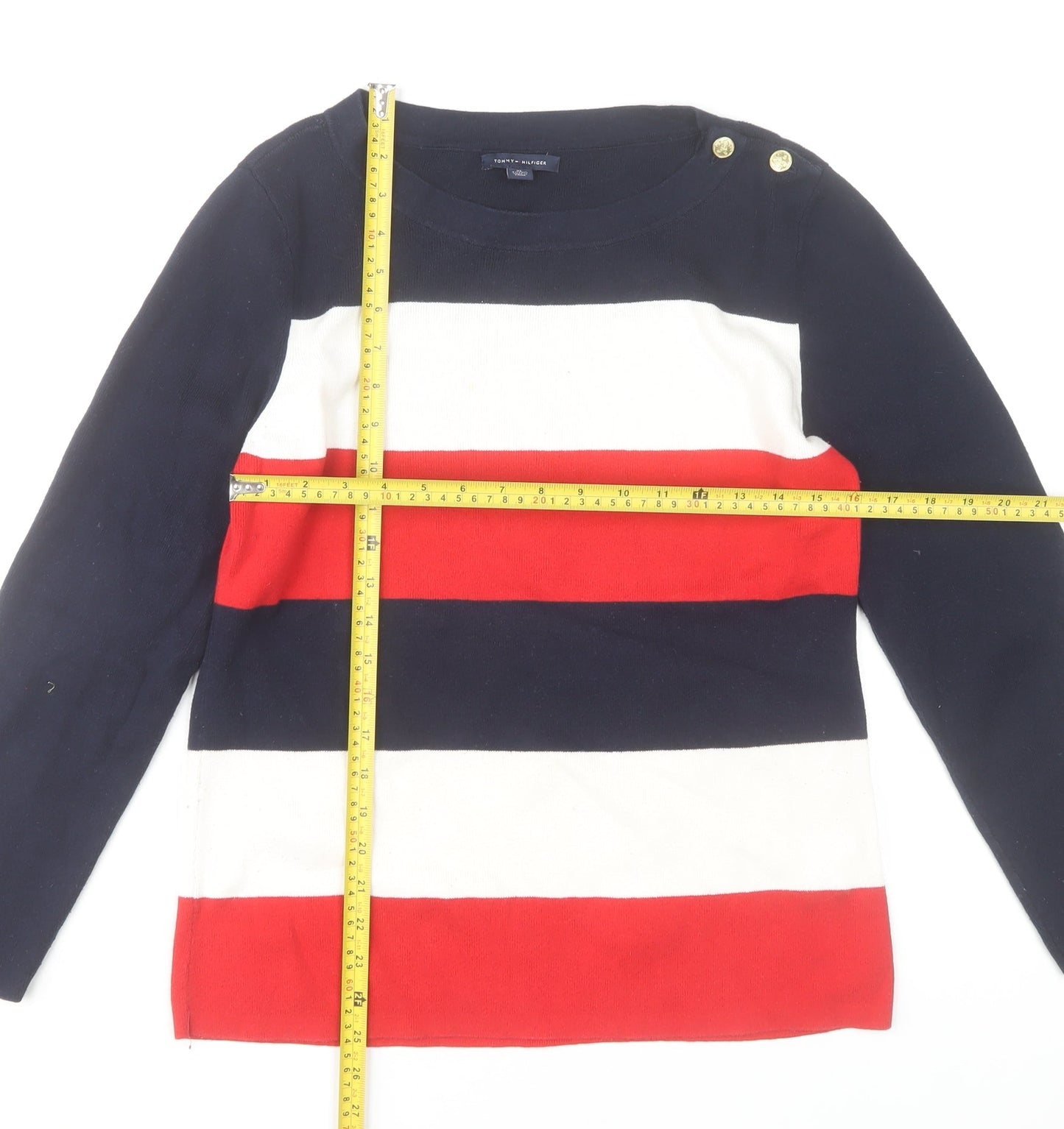 Tommy Hilfiger Women's Multicoloured XL Cotton Striped Boat Neck Jumper