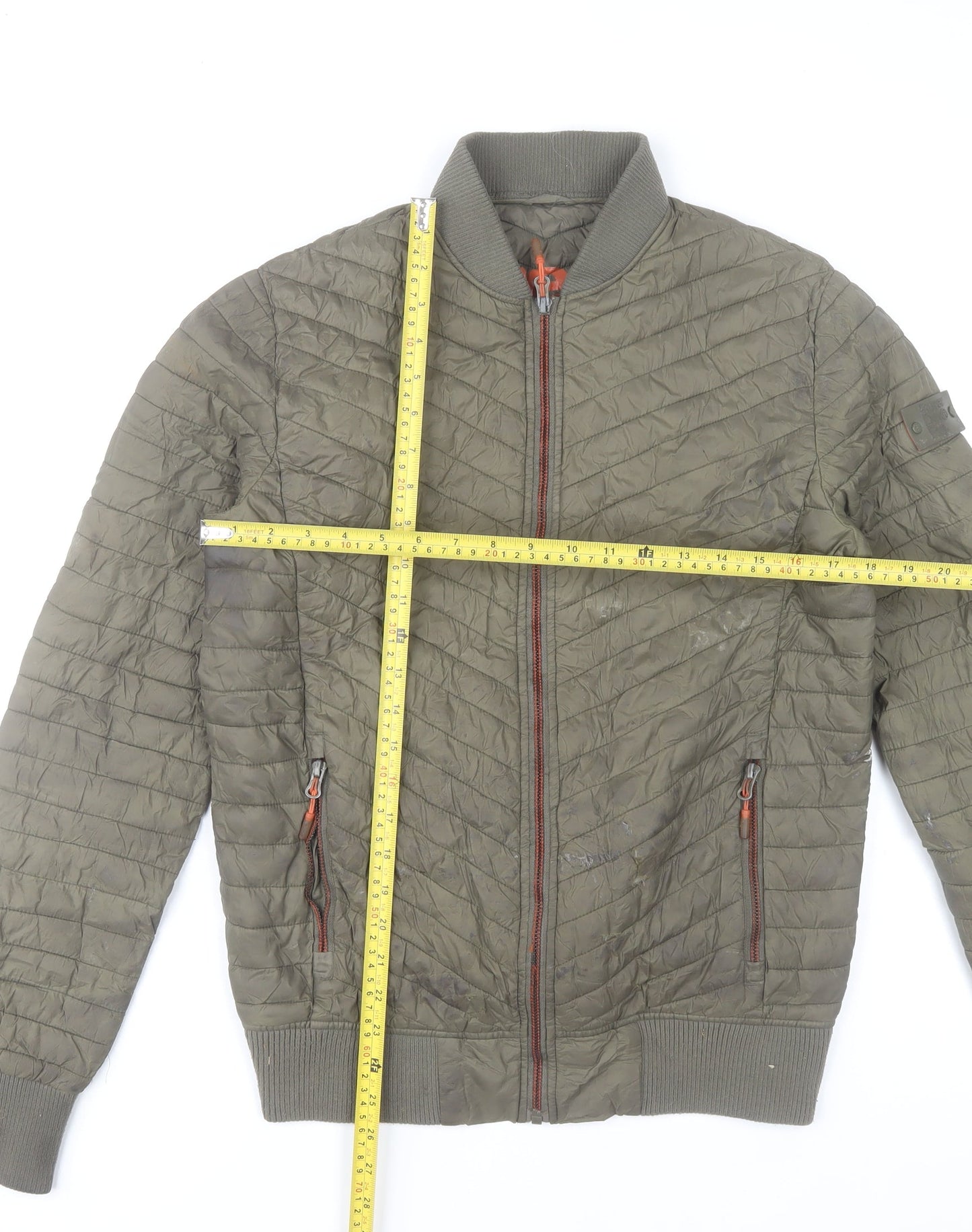 Superdry Men's Green Nylon Quilted Bomber Jacket Size S