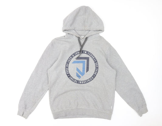 Jack & Jones Men's Grey Pullover Hoodie M Graphic Print Regular Fit