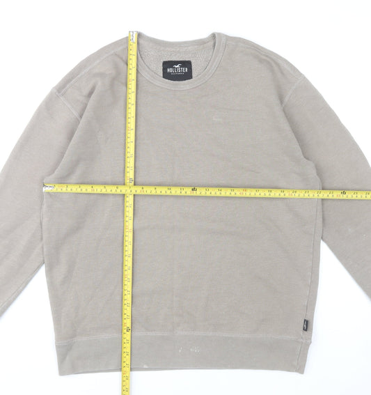 Hollister Men Beige Crew Neck Pullover Sweatshirt Size L