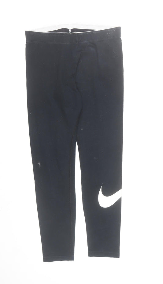 Nike Women Black Ankle Leggings M Stretch Cotton Activewear