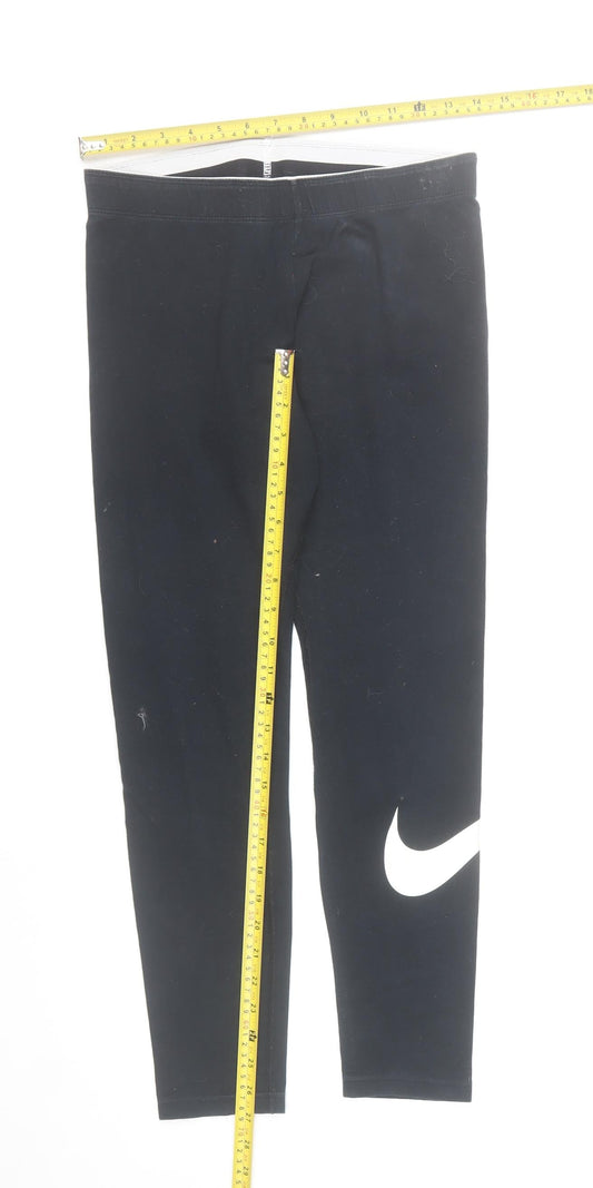Nike Women Black Ankle Leggings M Stretch Cotton Activewear