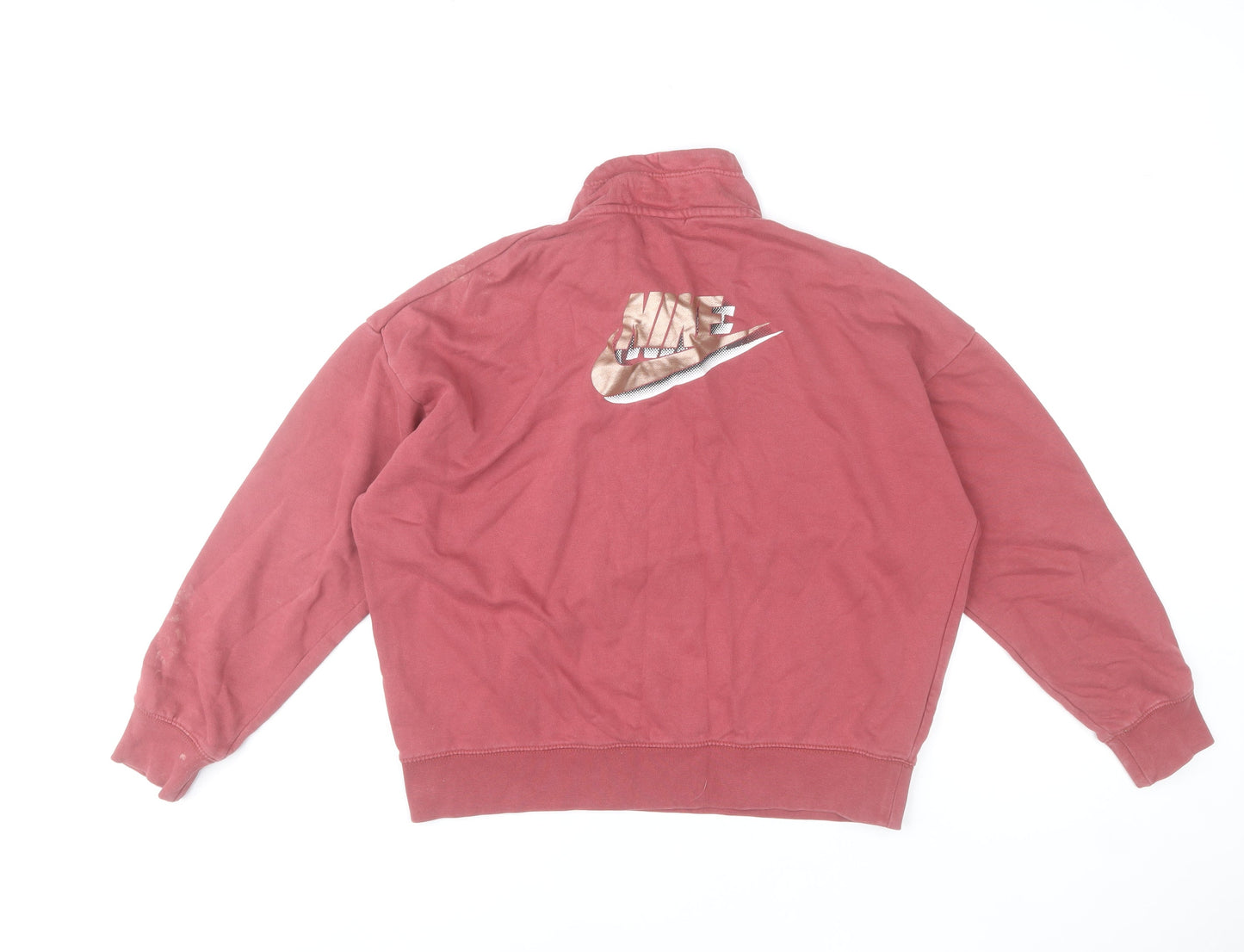 Nike Women's Pink Oversized 1/4 Zip Sweatshirt Cotton Blend