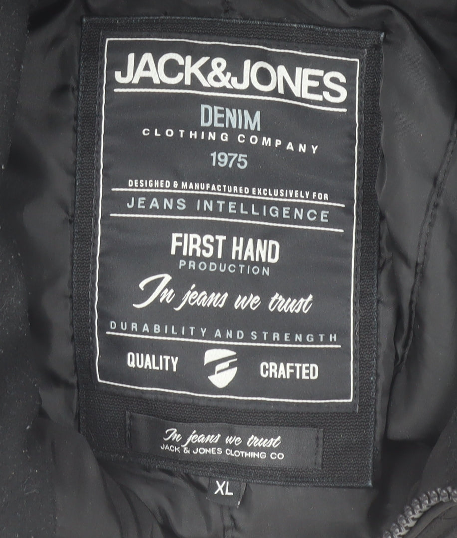 Jack & Jones Men's Black XL Bomber Jacket Polyester Casual