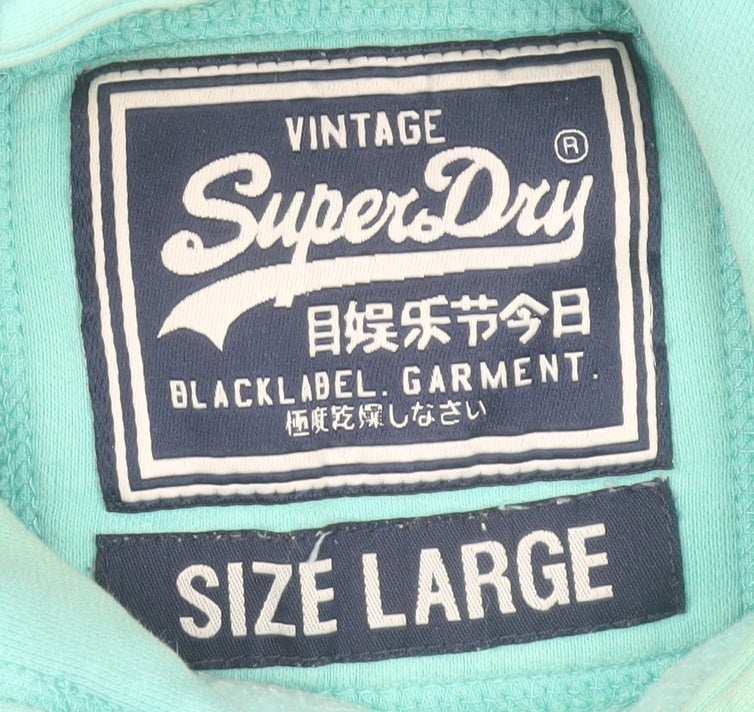 Superdry Womens Mint Green Pullover Hoodie Size L Cotton Blend