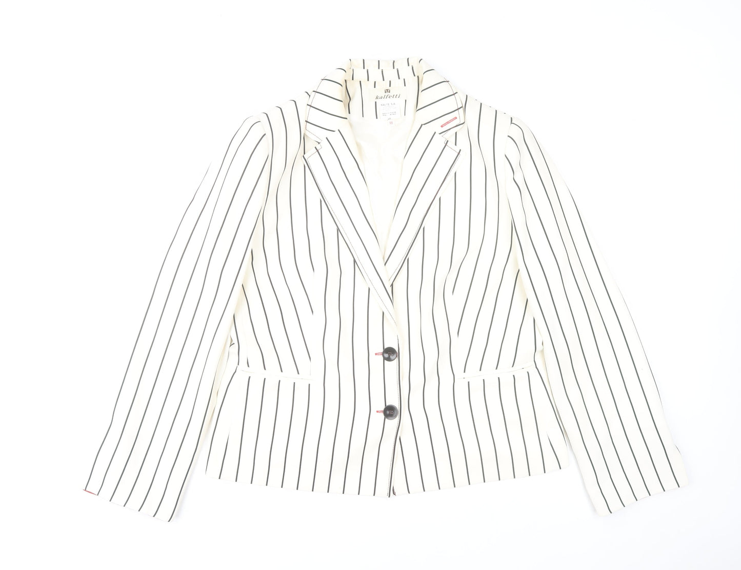 Kalfetti Women White Striped Blazer Size 18 Formal Jacket