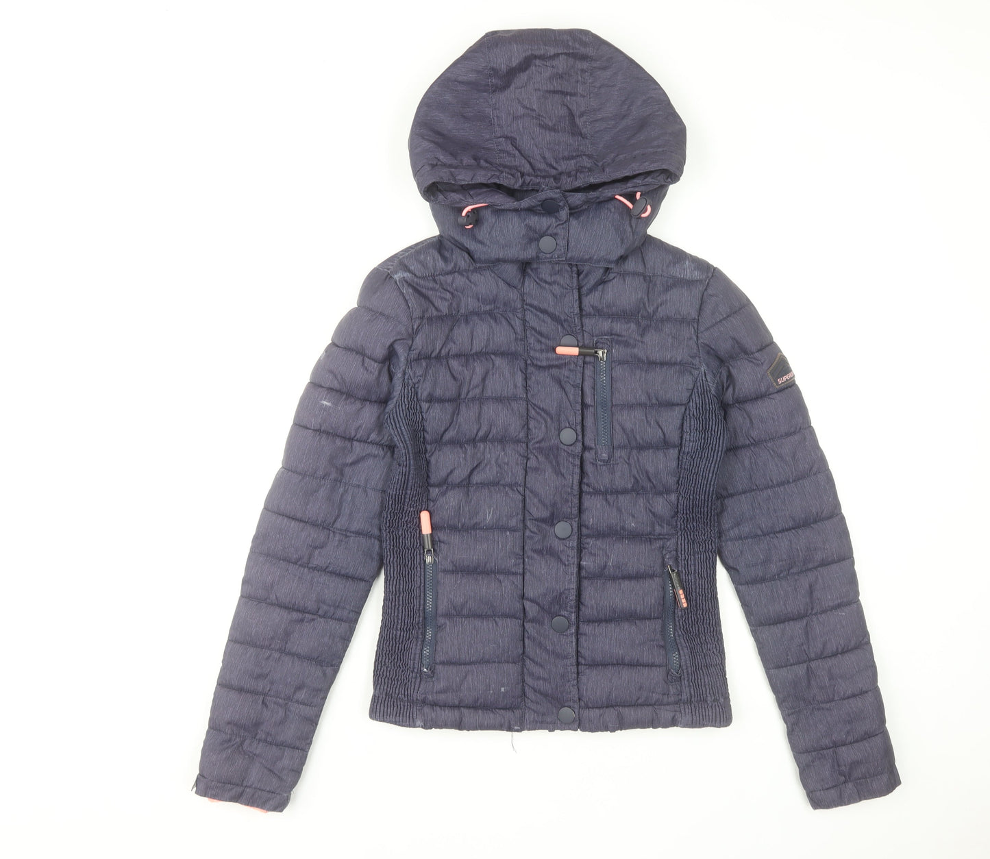 Superdry Womens Blue Puffer Jacket Size 6 Hooded Lightweight Casual