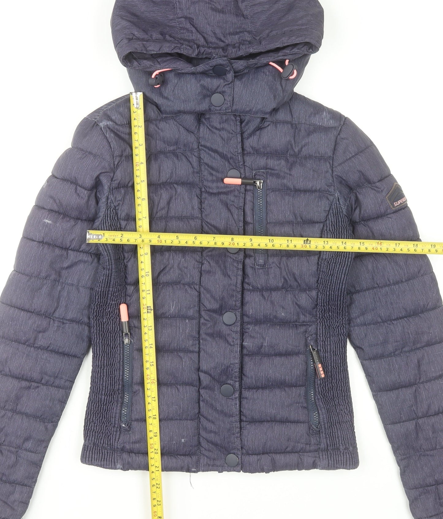 Superdry Womens Blue Puffer Jacket Size 6 Hooded Lightweight Casual