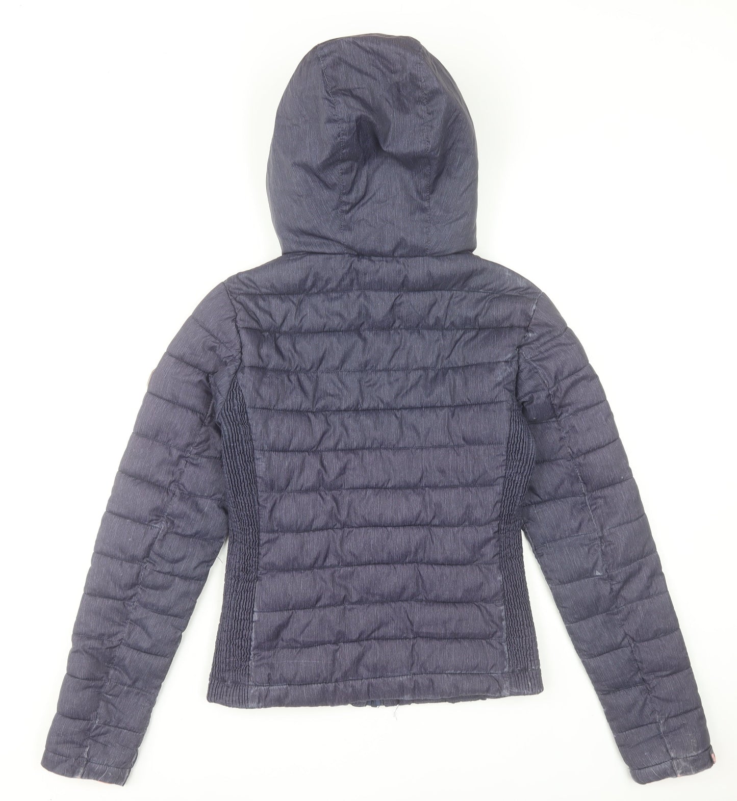 Superdry Womens Blue Puffer Jacket Size 6 Hooded Lightweight Casual